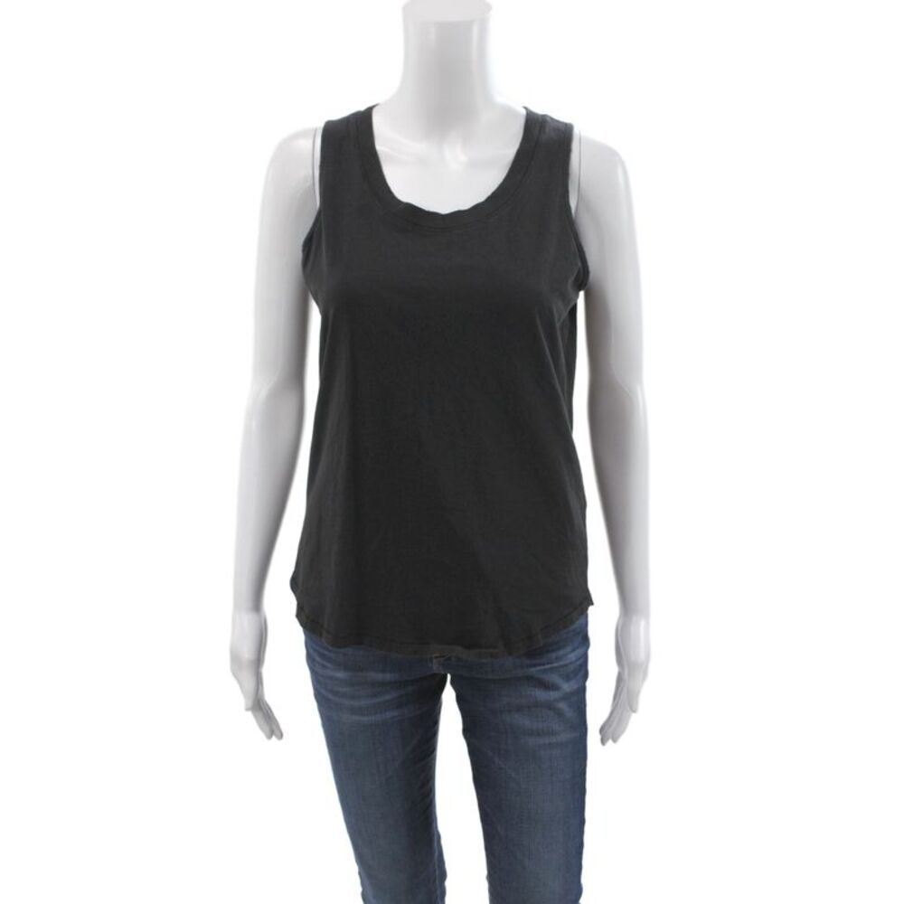 Leallo Women Basic Black Cotton Scoop Neck Tank Sleeveless Size M
